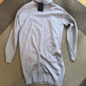 NAADAM 100% Cashmere Cream Lavender Turtleneck Sweater Dress